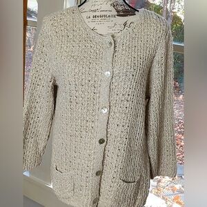 J-Jill Button Down Cardigan Sweater Natural Cotton/Linen Blend SZ: L